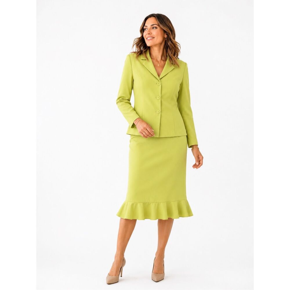 Vintage J.G. Hook Lime Green Skirt Suit Set Size 12 Y2K Career Chic